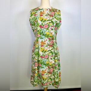 Vintage 60s Shift Mod MCM Floral Dress Green Spring Sleeveless Retro Sundress